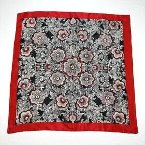 Vera Silk Scarf Floral Lace Print Red Black White Square Vintage 30x30